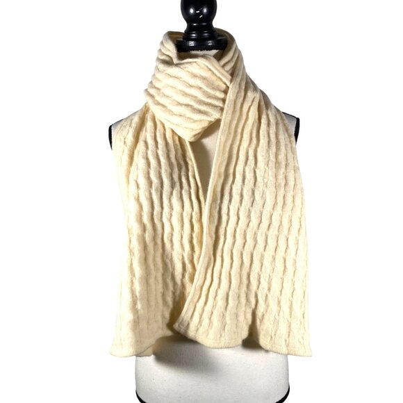 Talbots Soft Cream 100% Wool Cable Knit Luxury Scarf neutral chunky vintage - Picture 1 of 6